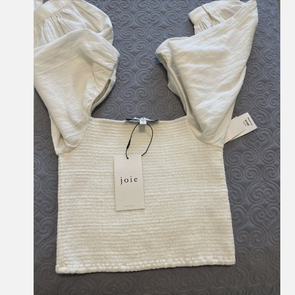 Joie Womens Cropped White Balloon Sleeve LARGE NWT